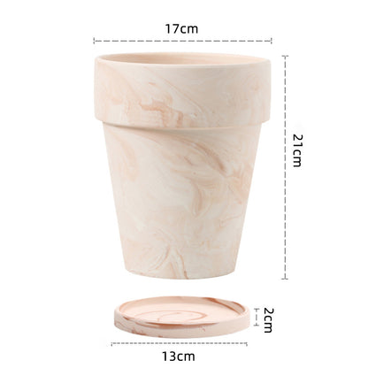 Gradient Red and White Pottery Flower Pot for Desktop or Floor