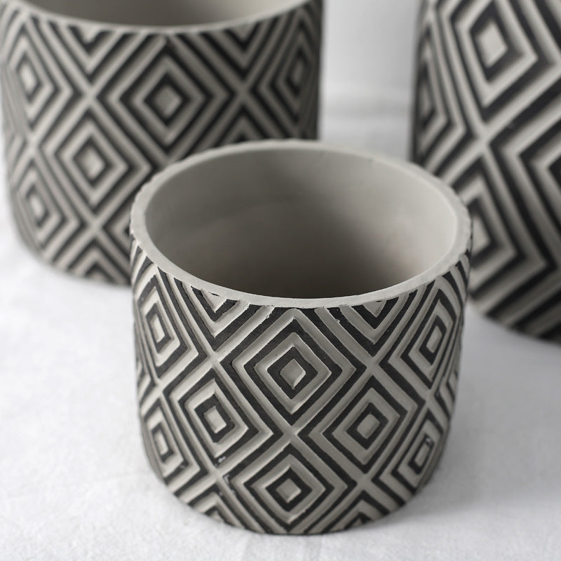 Cement Flower Pot with Diamond Pattern, Nordic Style Decorative Planter