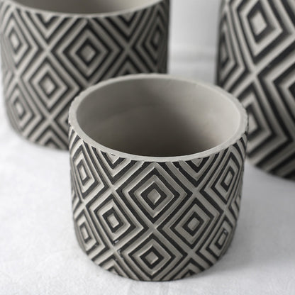 Cement Flower Pot with Diamond Pattern, Nordic Style Decorative Planter