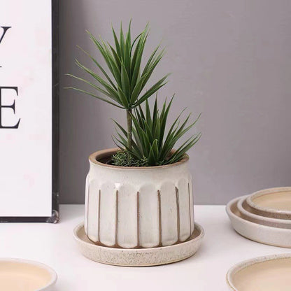 Nordic Striped Ceramic Flower Pot for Desktop Green Plants