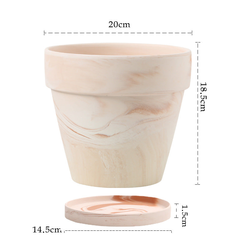 Gradient Red and White Pottery Flower Pot for Desktop or Floor