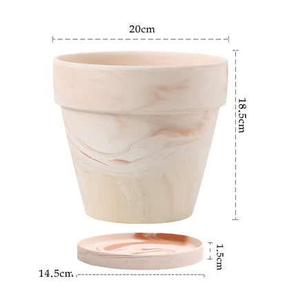 Gradient Red and White Pottery Flower Pot for Desktop or Floor
