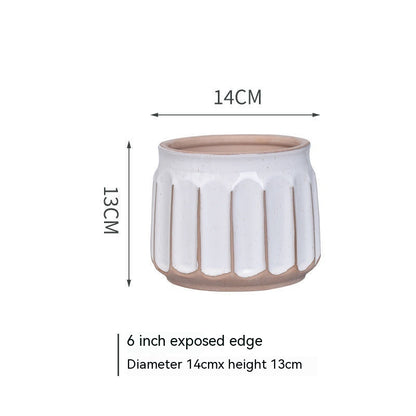 Nordic Striped Ceramic Flower Pot for Desktop Green Plants