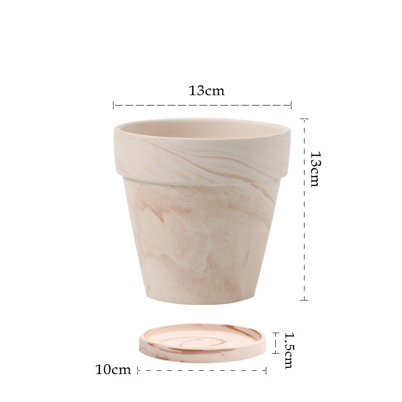 Gradient Red and White Pottery Flower Pot for Desktop or Floor