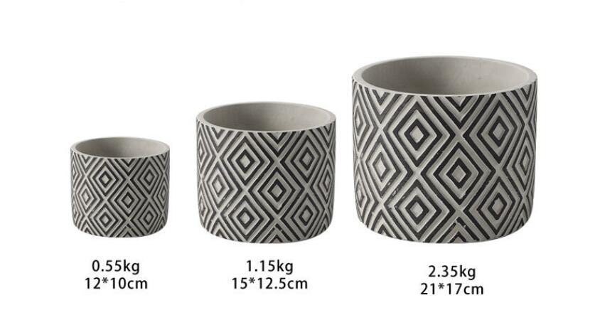 Cement Flower Pot with Diamond Pattern, Nordic Style Decorative Planter