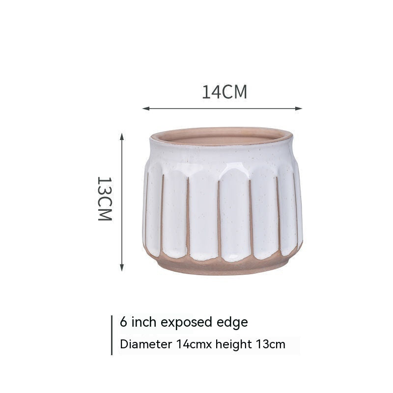Nordic Striped Ceramic Flower Pot for Desktop Green Plants