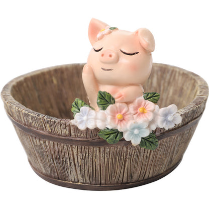 Resin Wooden Basin Style Succulent Flower Pot Ornament