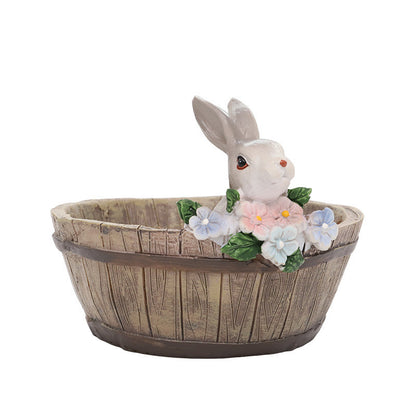 Resin Wooden Basin Style Succulent Flower Pot Ornament