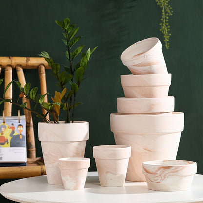 Gradient Red and White Pottery Flower Pot for Desktop or Floor