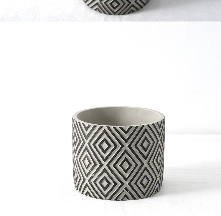 Cement Flower Pot with Diamond Pattern, Nordic Style Decorative Planter