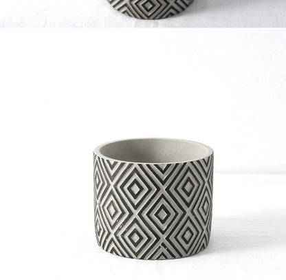 Cement Flower Pot with Diamond Pattern, Nordic Style Decorative Planter