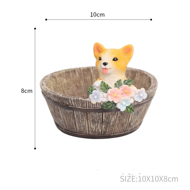 Resin Wooden Basin Style Succulent Flower Pot Ornament