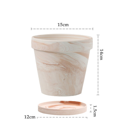 Gradient Red and White Pottery Flower Pot for Desktop or Floor