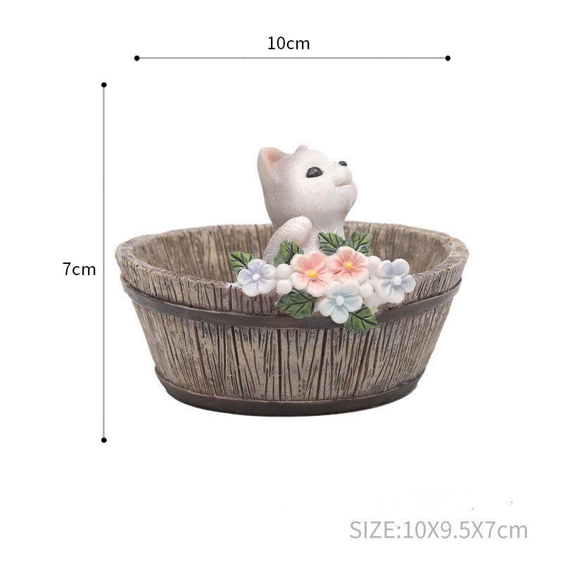 Resin Wooden Basin Style Succulent Flower Pot Ornament