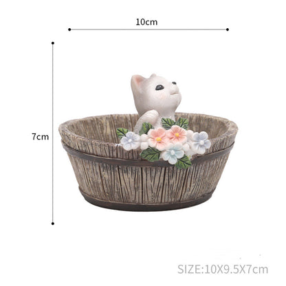 Resin Wooden Basin Style Succulent Flower Pot Ornament