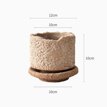 Retro Red Ceramic Flowerpot with Hammer Pattern Finish