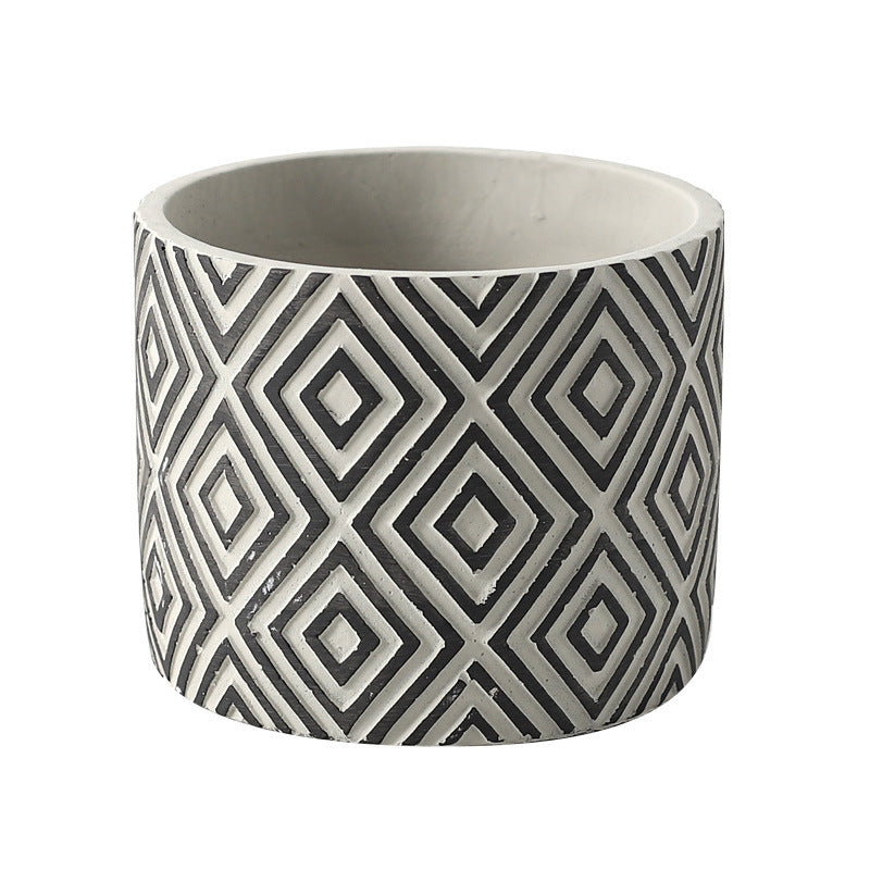 Cement Flower Pot with Diamond Pattern, Nordic Style Decorative Planter