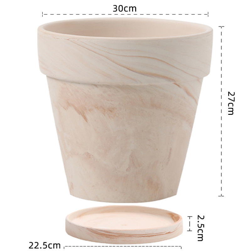 Gradient Red and White Pottery Flower Pot for Desktop or Floor