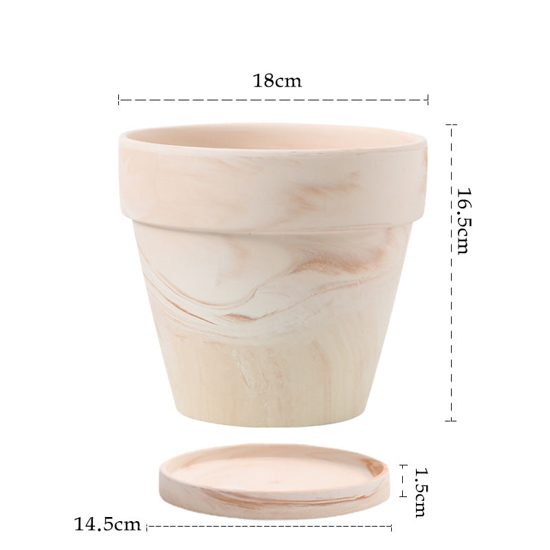 Gradient Red and White Pottery Flower Pot for Desktop or Floor