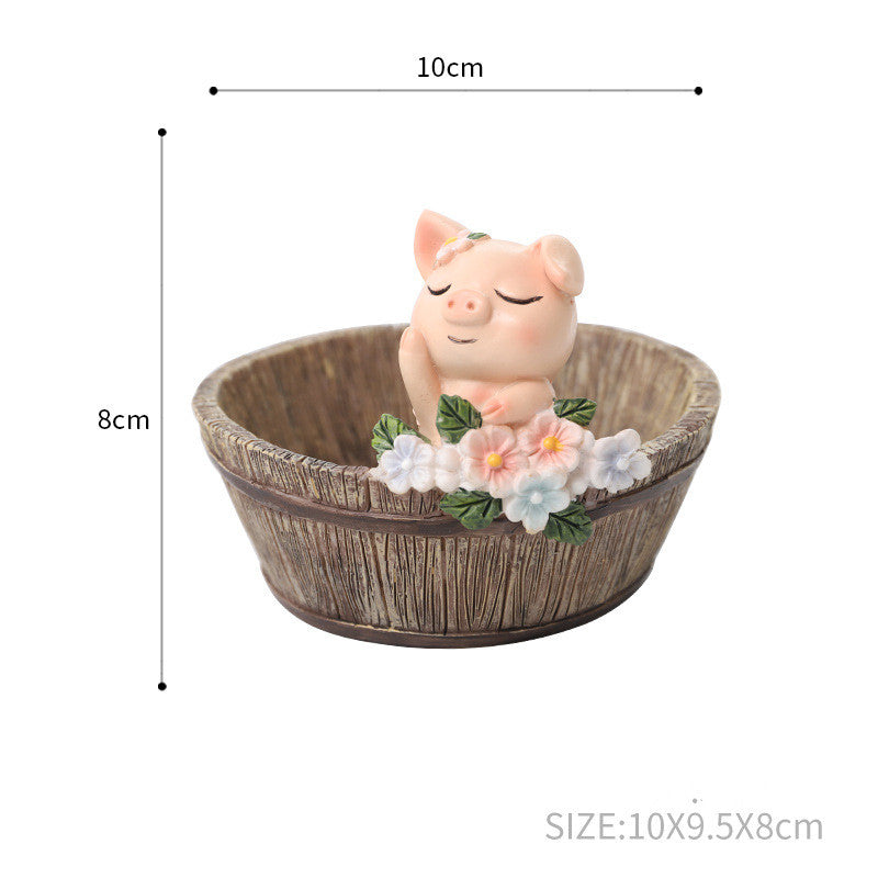 Resin Wooden Basin Style Succulent Flower Pot Ornament