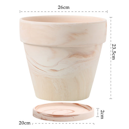 Gradient Red and White Pottery Flower Pot for Desktop or Floor
