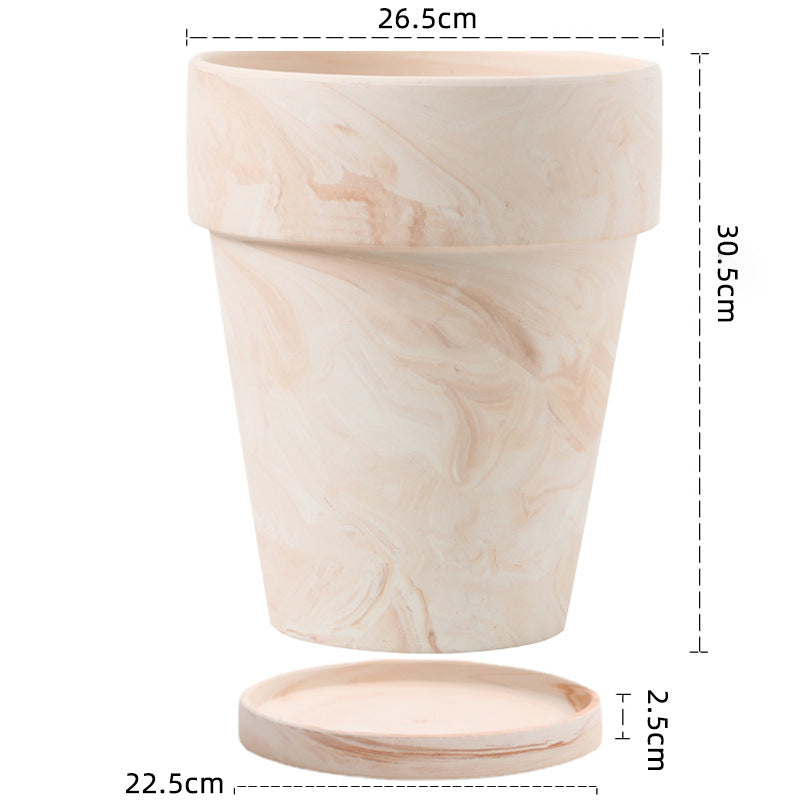 Gradient Red and White Pottery Flower Pot for Desktop or Floor